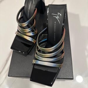 Giuseppe Zanotti Luxury Leather Sandals, Size 36, with Iridescent Straps